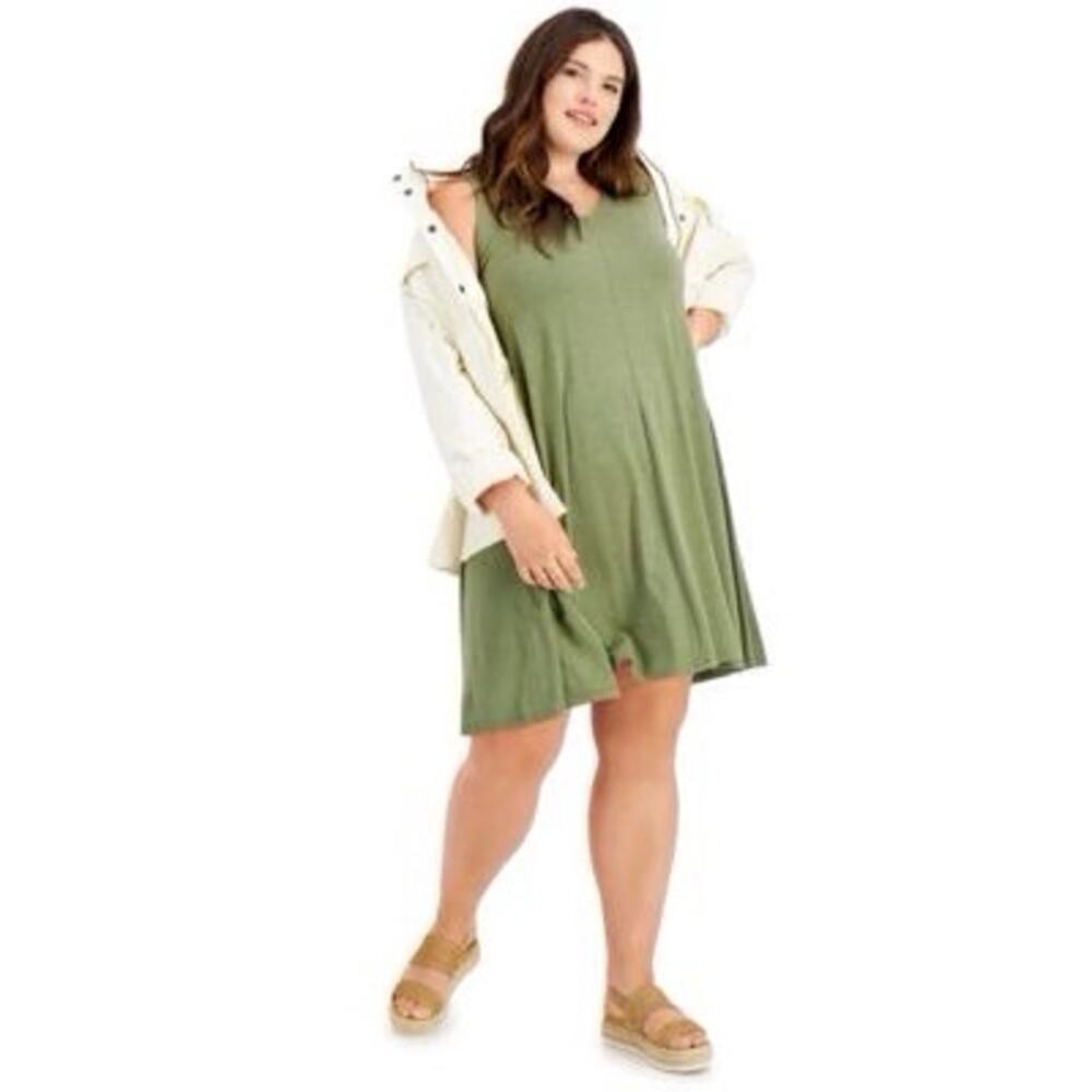 Style & Co Olive Green Criss-Cross Trapeze Dress - XL